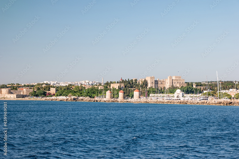 View of Rhodes from the sea, Greece View of Rhodes from the sea, Greece