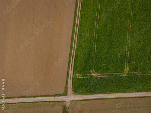 Aerial photo of field which are in use of agriculture