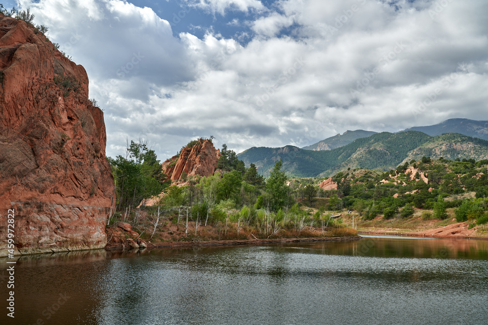 Scenic View of Red Rock Canyon National Park Lake and Mountains in Colorado Springs, Colorado Scenic View of Red Rock Canyon National Park Lake and Mountains in Colorado Springs, Colorado