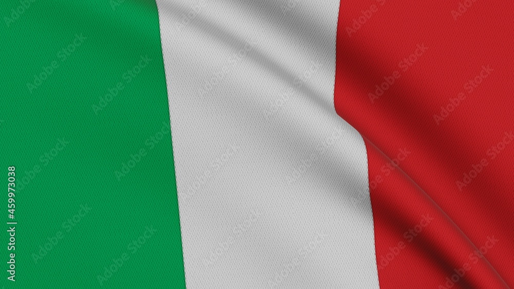Flag of Italy. Close-up of a flag flying in the wind. 3D rendering Flag of Italy. Close-up of a flag flying in the wind. 3D rendering