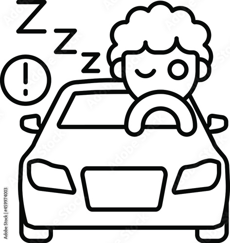 line vector icon, car accident, desire to sleep
