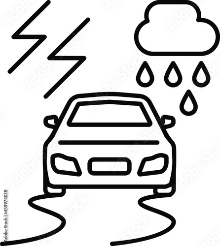line vector icon, car accident, difficult weather conditions