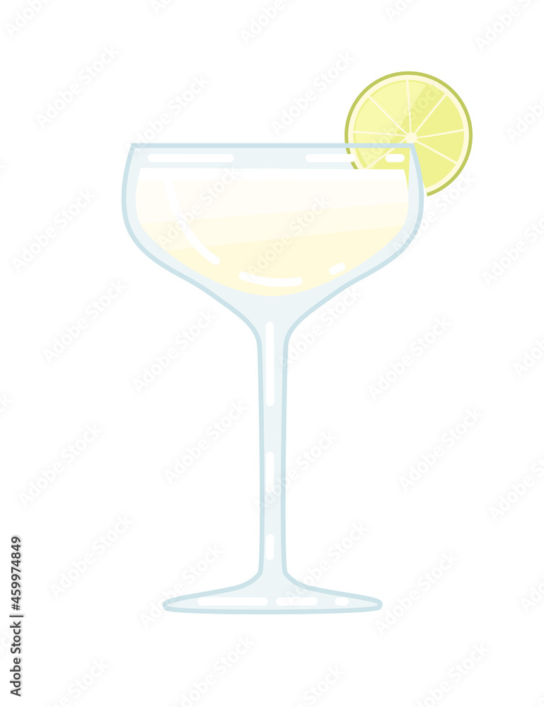 Alcoholic cocktail gimlet in glass with lime slice vector illustration of summer beach drink on white background