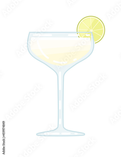 Alcoholic cocktail gimlet in glass with lime slice vector illustration of summer beach drink on white background
