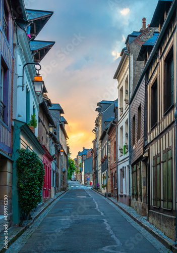 Picturesque street of old town Honfleur, a french commune in the Calvados department and famous tourist resort in Normandy. Especially known for its old port. © Taljat