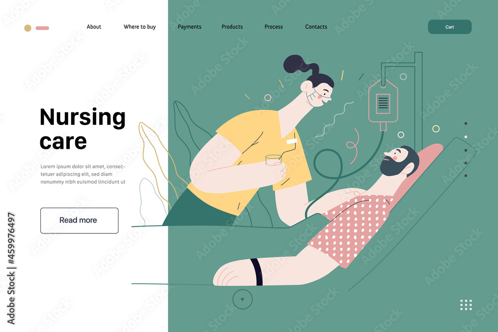 Nursing care - medical insurance illustration. Modern flat vector Nursing care - medical insurance illustration. Modern flat vector