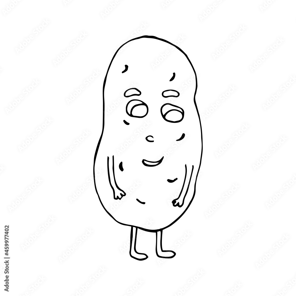 Obraz premium Funny cartoon character potatoes. Vegetables and fruits. Vector illustration. Isolated. Doodles. Comics. Coloring pages for children and adults.