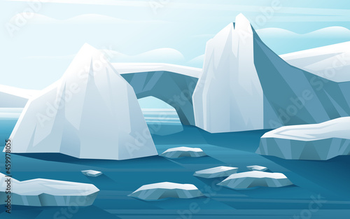 Nature winter arctic landscape with iceberg blue water and clear sky vector illustration horizontal view