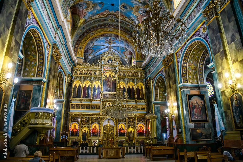 Interior of Cathedral of the Resurrection of Christ in historic center of Ivano-Frankivsk, Ukraine. September 2021