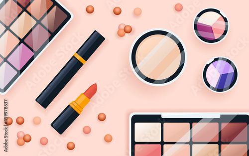 Composition of cosmetic palette vector illustration on beige background