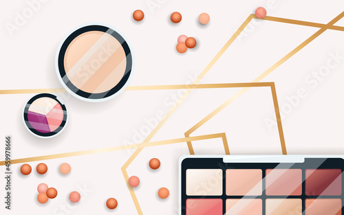 Composition of cosmetic palette vector illustration on beige background