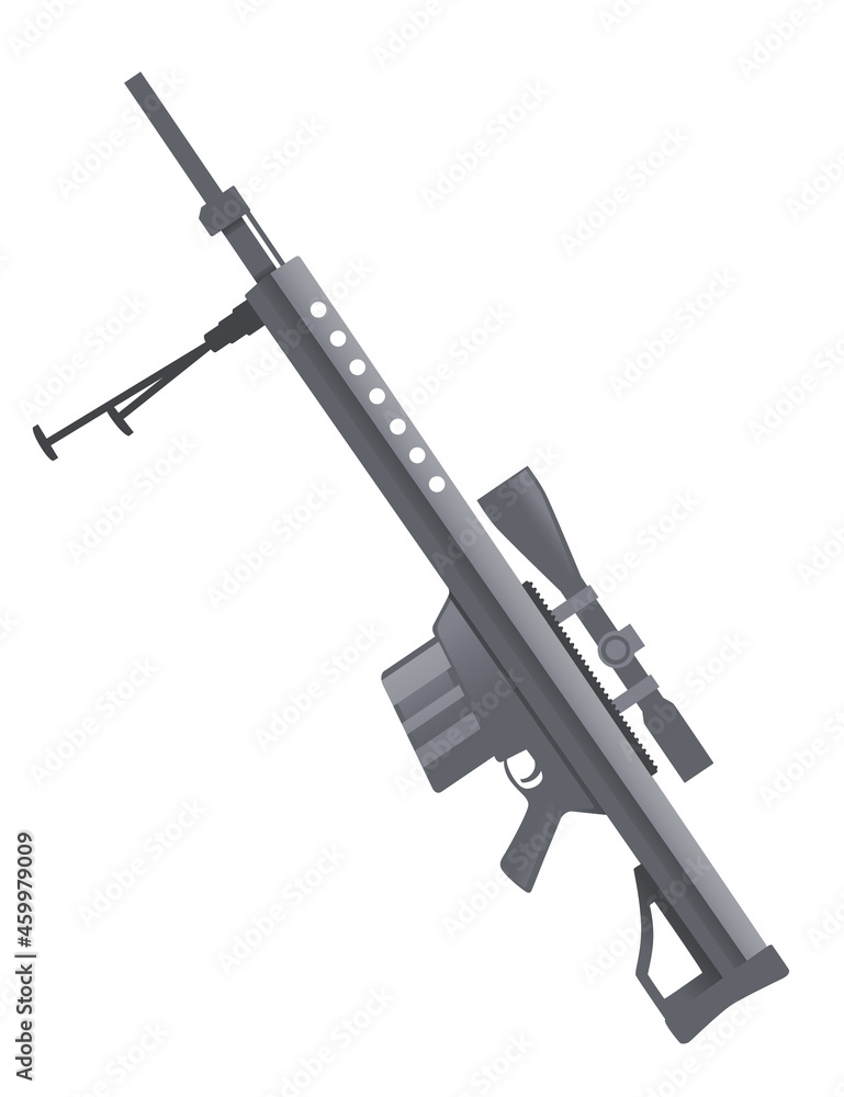 .50 cal sniper rifle with scope and bipod .50 BMG modern weapon vector illustration on white background .50 cal sniper rifle with scope and bipod .50 BMG modern weapon vector illustration on white background