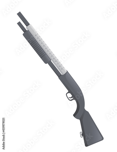 Pump action shotgun weapon police and hunting gun vector illustration on white background