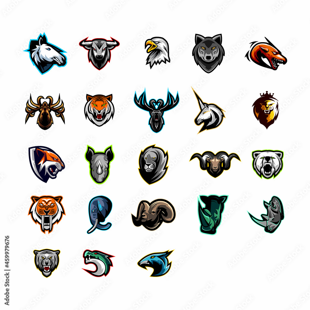 Set head animal logo mascot collection Set head animal logo mascot collection