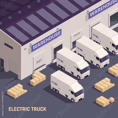 Electric Truck Isometric Composition