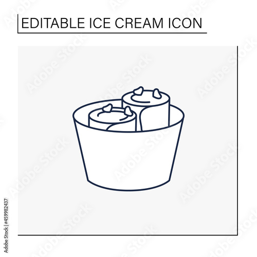Fried ice cream line icon.Thai delicious dessert. Tasty frozen ice cream rolled into rolls.Summer sweets. Isolated vector illustration.Editable stroke