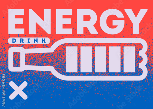 Energy Drink charge vintage style poster. Bottle full battery charge icon. Vector illustration. 