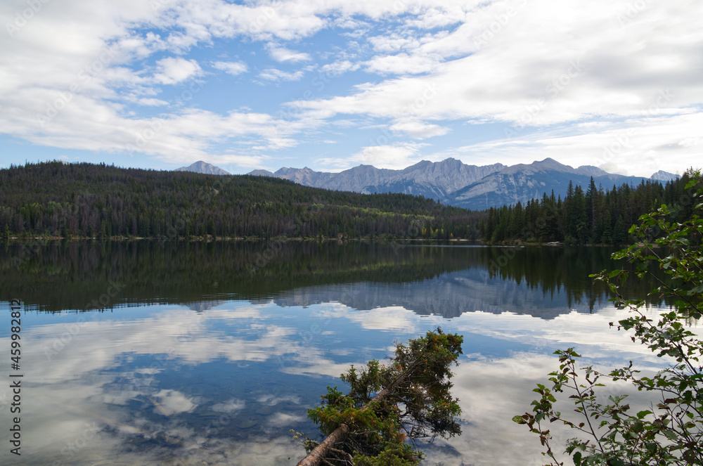 Partially Cloudy Sky over Pyramid Lake in Jasper, AB