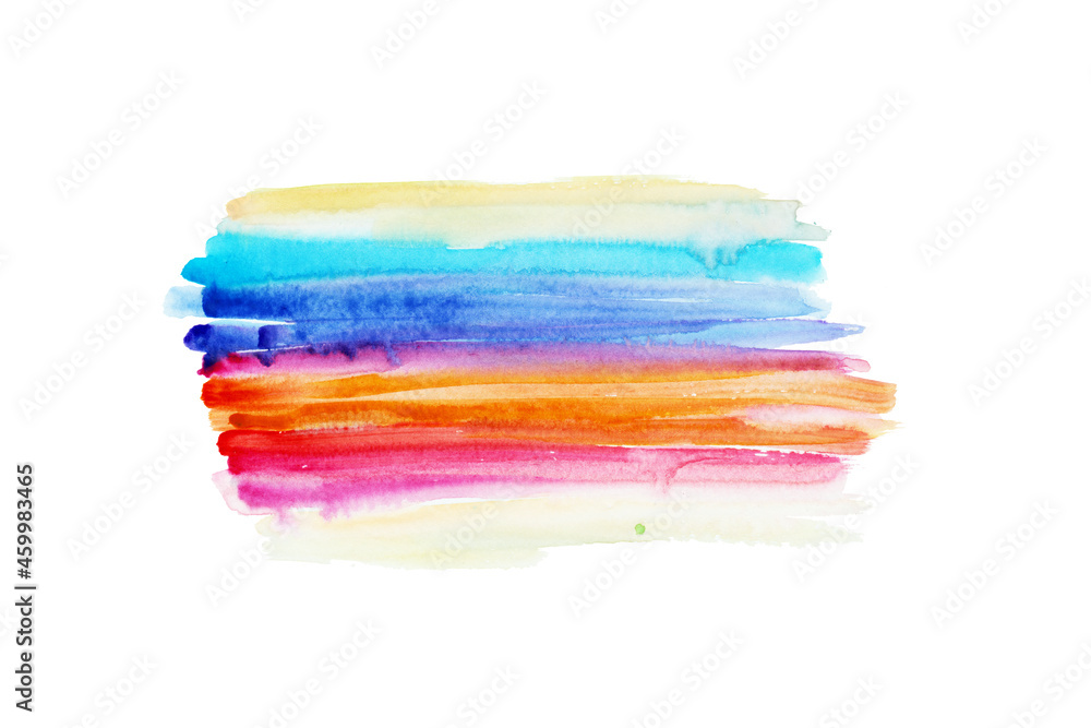 Watercolor hand drawn abstract rainbow in bright colors isolated illustration