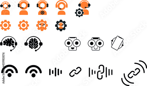 Connection phone dispatcher icons vector brain
