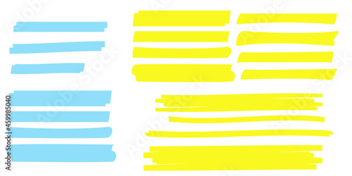 Vector highlighter elements. Yellow marker text selection