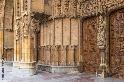 Portico detail of the Gothic cathedral of Leon in Spain  photo