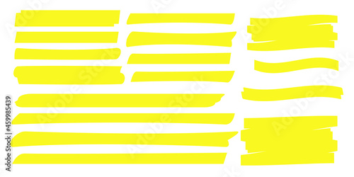 Yellow Highlighter Marker Strokes. Yellow watercolor hand drawn highlight