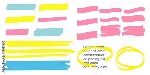 yellow colored highlighter. Brush pen underline. Yellow watercolor hand drawn highlight