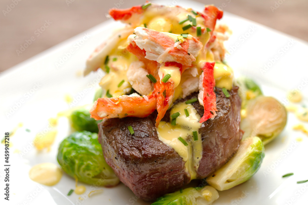 Sous Vide Filet Mignon Oscar with Hollandaise Sauce and Brussel Sprouts Sous Vide Filet Mignon Oscar with Hollandaise Sauce and Brussel Sprouts