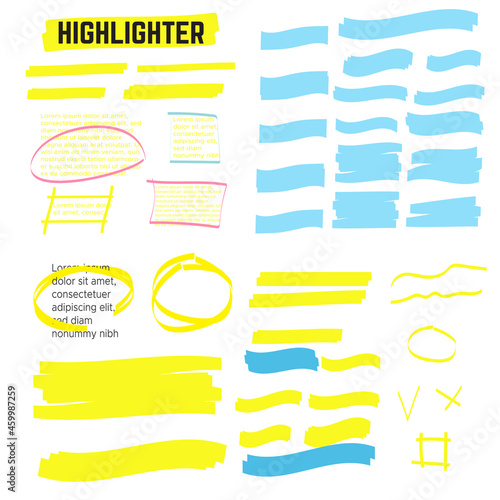 yellow colored highlighter. Brush pen underline. Yellow watercolor hand drawn highlight