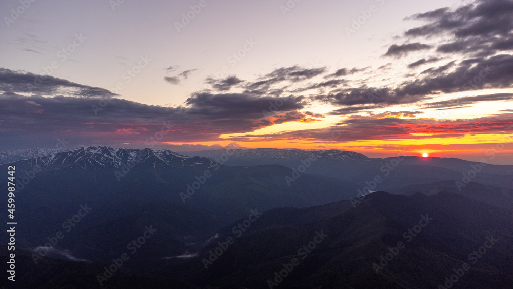 Sunset over Fagaras mountains national park in Romania