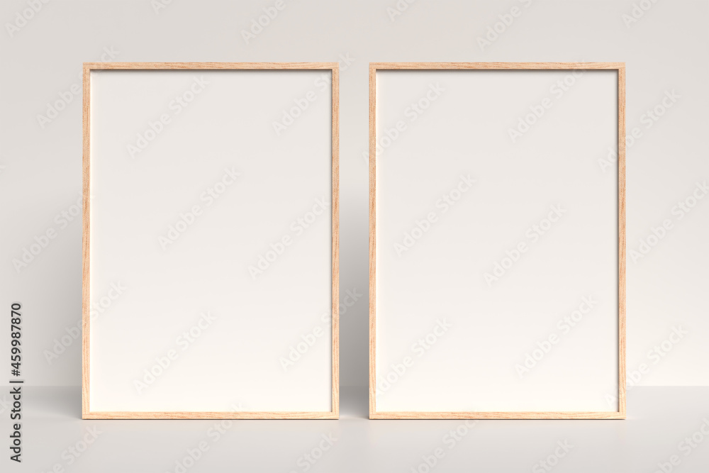 Vertical wood frame for mockup. A4, A3 format. 3d rendering. Vertical wood frame for mockup. A4, A3 format. 3d rendering.