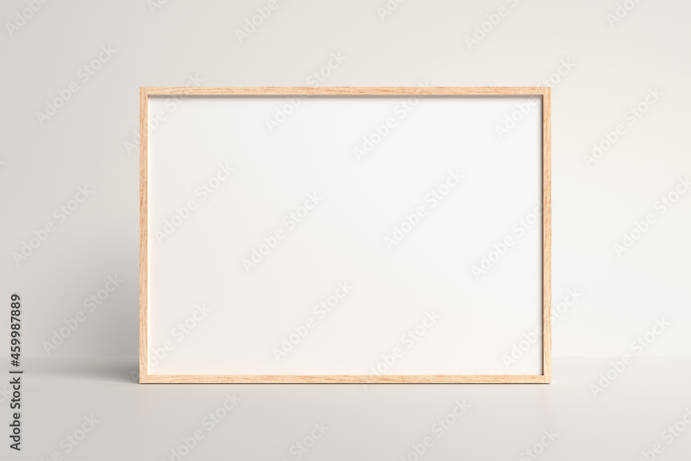 Horizontal wood frame for mockup. A4, A3 format. 3d rendering. Horizontal wood frame for mockup. A4, A3 format. 3d rendering.