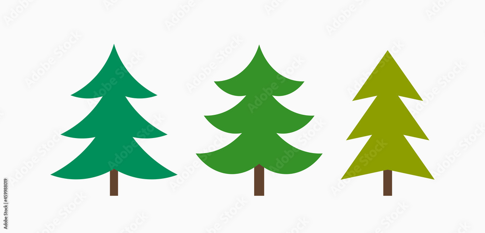 Fototapeta premium Christmas trees icons. Three shapes and colors of spruces.