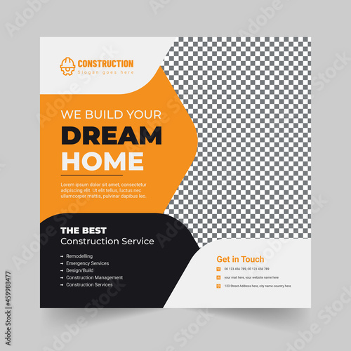 Construction Agency We Build Your Dream Home Banner or Real Estate Instagram Post or Banner Template Premium Vector