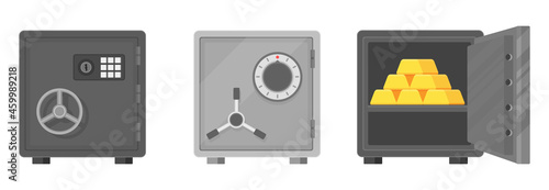 Bank safe gold bar, ingnots. Flat vector cartoon illustration
