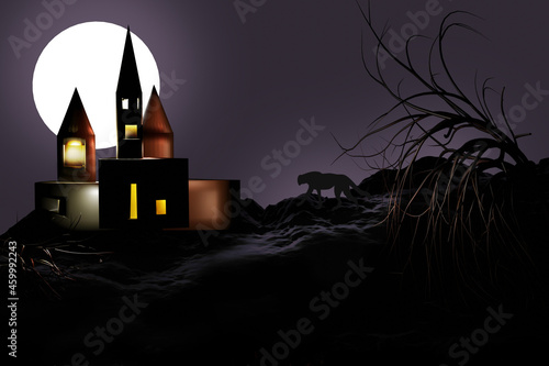 Halloween night scene with castle.