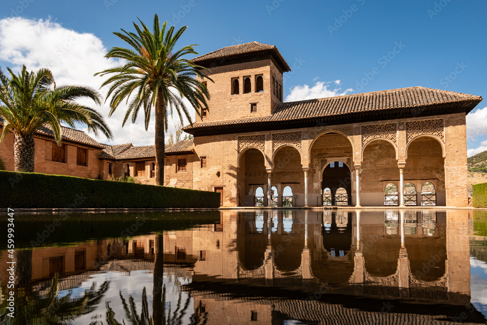 The Ladies Tower (Torre de las Damas, Partal Palace) in the Garden of the Partal (Jardines del Partal), Nasrid palaces, Alhambra de Granada UNESCO World Heritage Site, Granada, Andalusia, Spain
