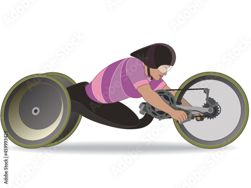 para sports paralympic handcycling H5, physical disabled female athlete amputee cyclist, isolated on white background