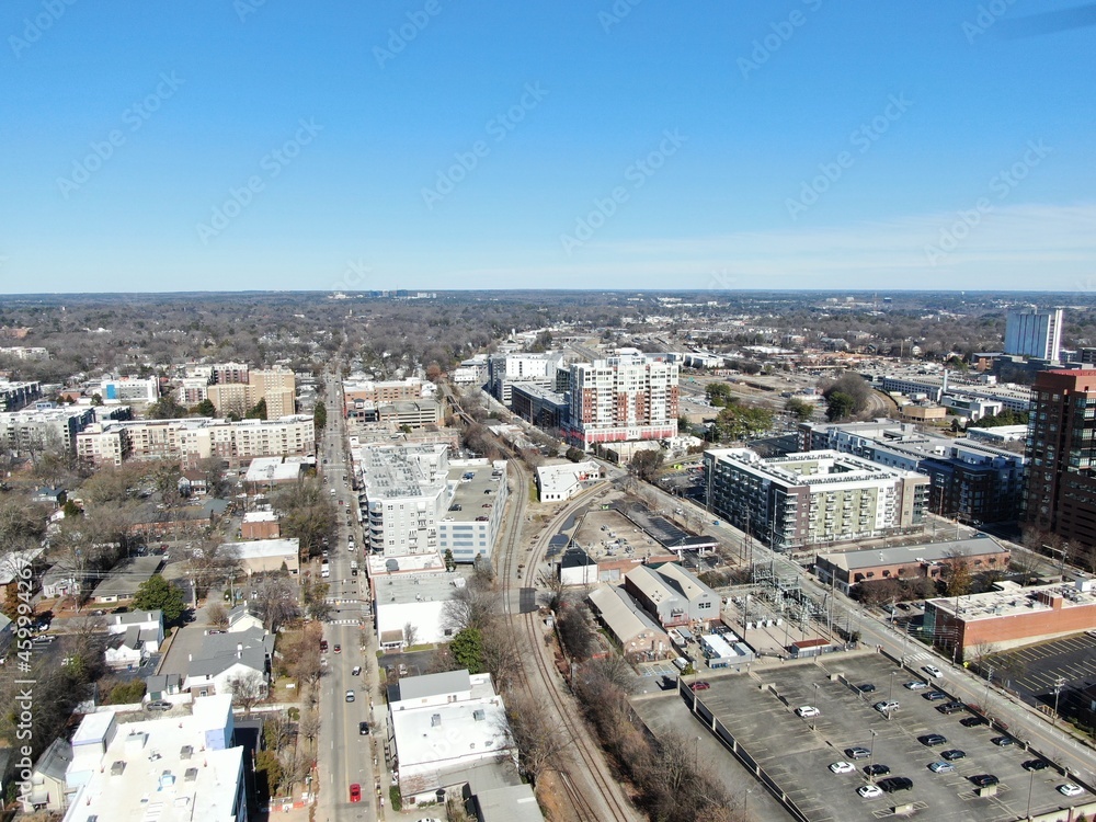 drone shots of downtown raleigh