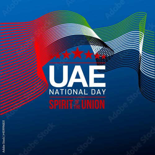 Fifty UAE national day, Spirit of the union. Banner with UAE state flag. Illustration of 50 years National day of the United Arab Emirates. Card in honor of the 50th anniversary 2 December 1971 - 2021