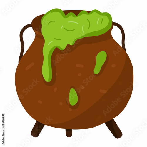 Hand drawn magic caulderon Halloween. Carton vector illustration pot with magic green potion