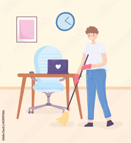 man mopping the office