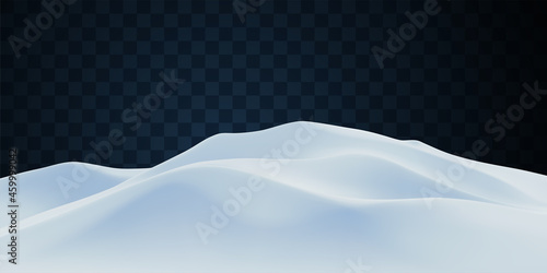 Snowy landscape isolated on light transparent background.