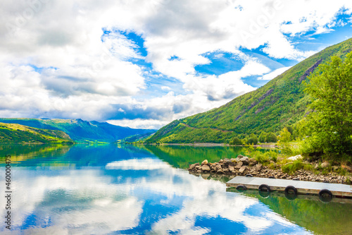 Incredible norwegian landscape colorful mountains fjord forests Jotunheimen Norway.