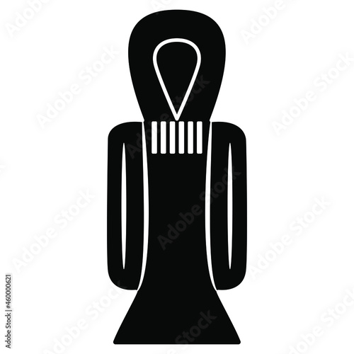 Ancient Egyptian sacred symbol Tyet. Knot of Isis or girdle of Isis. Ankh amulet. Egyptian cross. Stylized human figure. Black and white negative silhouette.