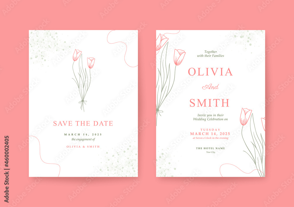 Beautiful and minimalist rose wedding invitation template