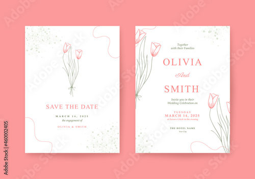 Beautiful and minimalist rose wedding invitation template