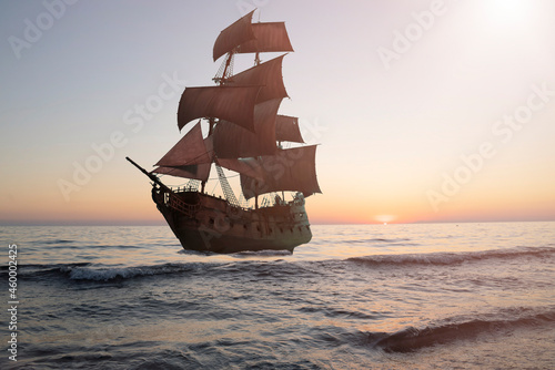 vintage pirate sailing ship at sea
