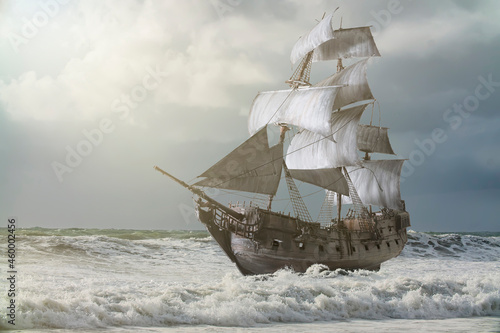 vintage sailing ship at sea photo